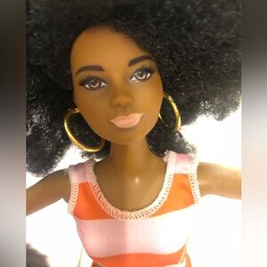Barbie Fashionistas 105 African American Curvy Black Afro Stripe Dress Doll